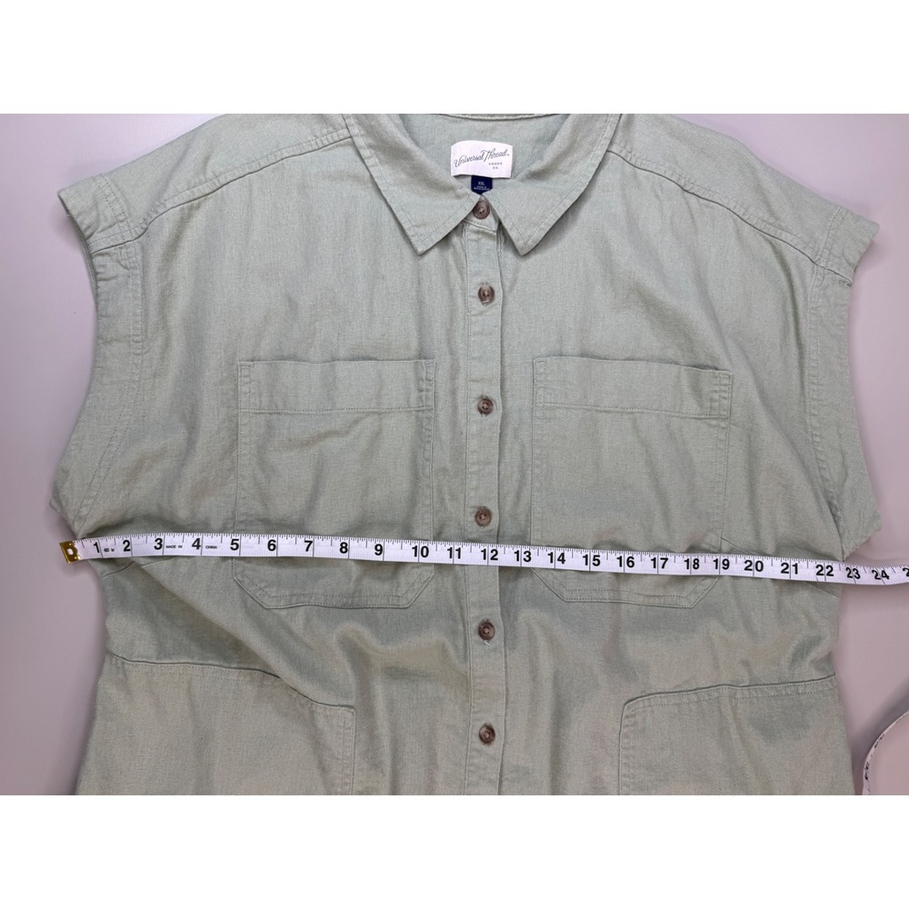 Universal Thread Linen Shirt Dress Womens XXL Olive Green Utility Coastal Boho - Picture 5 of 13